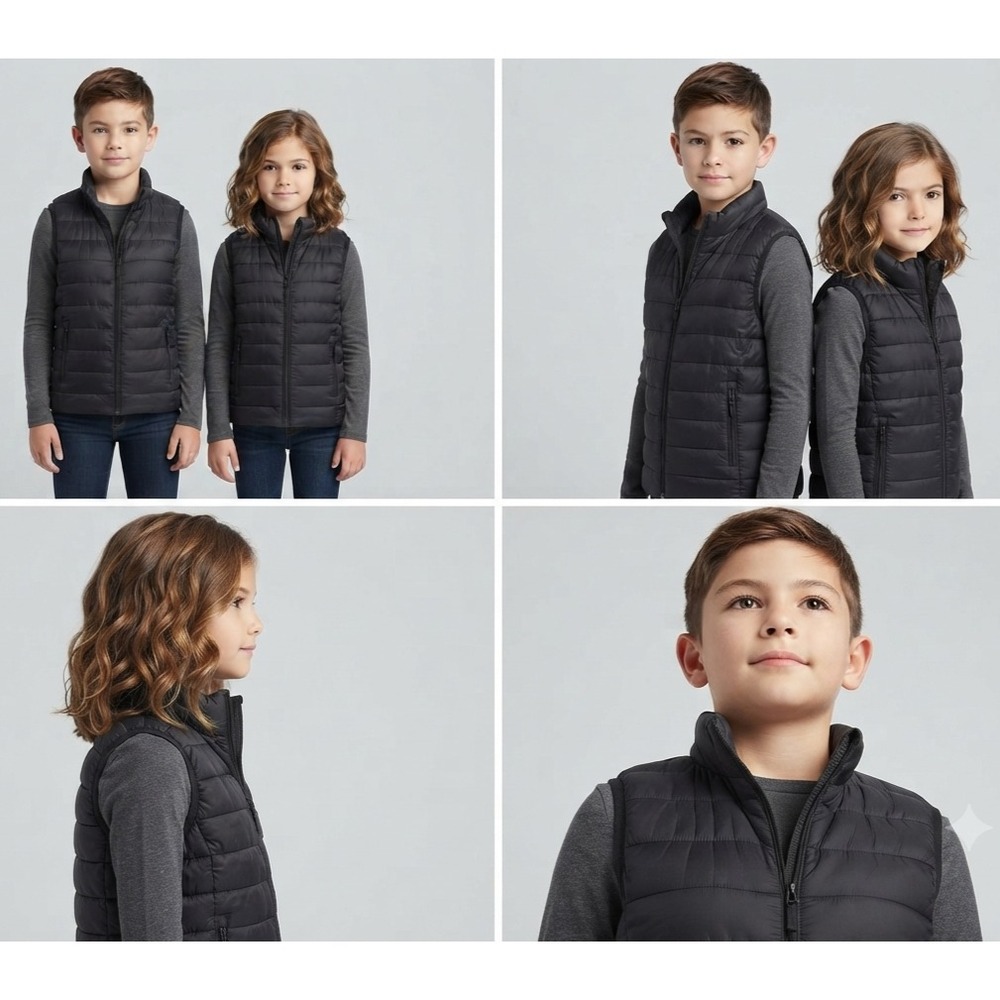 Copper Key Puffer Vest Unisex Kids M Black Full-Zip Hooded Pockets Lightweight